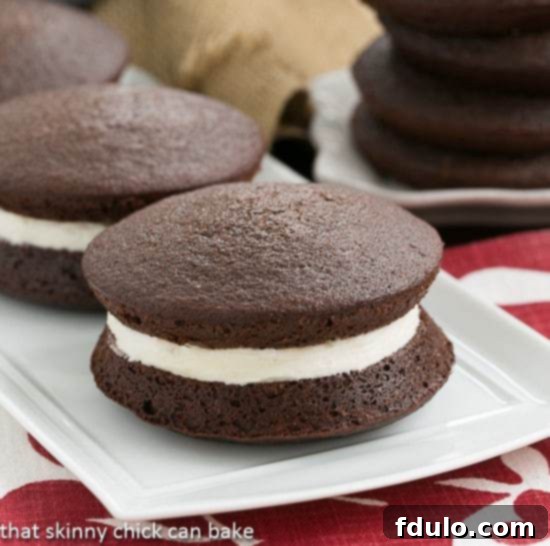 Classic Whoopie Pies with Marshmallow Cream Filling 7 Delicious Classic Whoopie Pies, freshly baked and filled with creamy marshmallow filling.