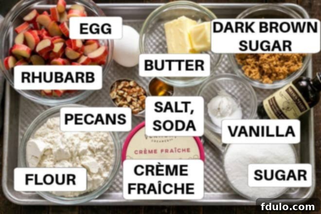 Raventli Tepetaklak Kekçikler 2 Labeled ingredients on a sheetpan for Rhubarb baby cakes, neatly organized and ready for baking.