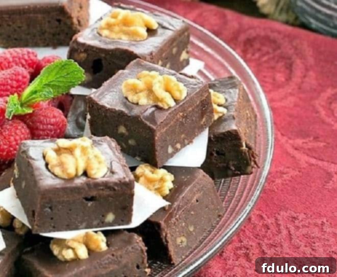 Chocolate Glazed Walnut Brownies, perfectly cut and arranged to showcase their rich texture and glossy glaze.
