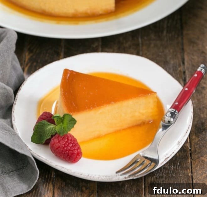 Cream cheese flan featured image, showcasing a whole flan ready for serving.