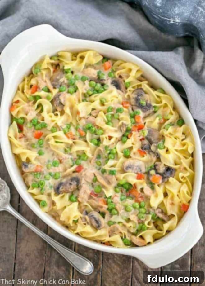 Tuna Noodle Casserole from Scratch in an oval white casserole dish