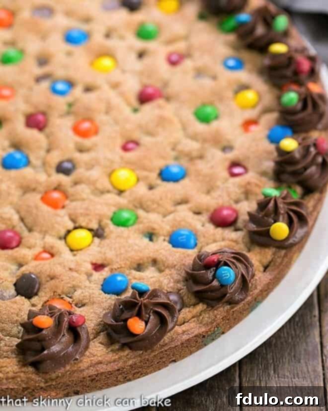 Close view of chocolate chip cookie cake
