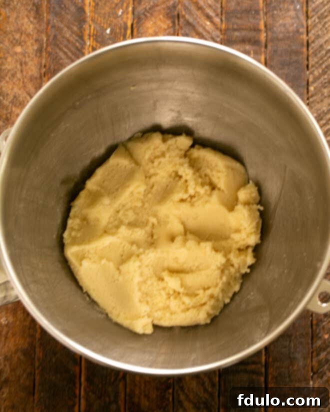 Step 3: Add softened butter to the sugar mixture, then mix until light and fluffy. Follow with vanilla extract.