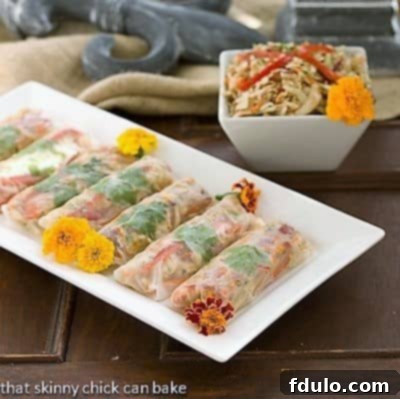 Beautifully presented Asian Cole Slaw Spring Rolls on a platter, ready to be served as a healthy and flavorful appetizer