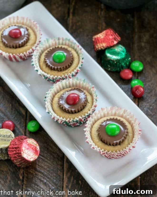 Delicious peanut butter cookie cups served on an elegant white ceramic tray